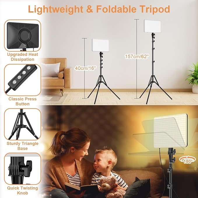 1-Pack LED Video Lighting Kit, Anautin 15W/1700Lux Photography Lighting with Tripod Stand, 2500-8500K Dimmable Streaming Light for Video Recording, Gaming, Podcast, Barber, Salon, TikTok, YouTube