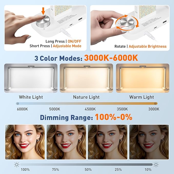 KIRKAS 34IN Half Moon Light for Nail Desk, 456 LEDs 3 Color Modes Infinitely Knob Foldable Nail Tech Lamp with Phone Holder Charging Function, Manicure Lamp for Eyelash,Eyebrows,Beauty(Diamond, Large)