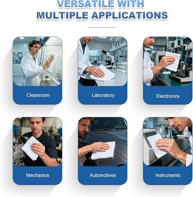 Synvicovan Anti-Static Microfiber Wipes 6"x6"(100 Pcs,Class 100, 200GSM) Lint Free Cloths Reusable Special ESD protection design is suitable for protecting sensitive electronic components and tools