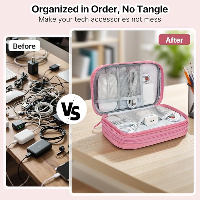 Skycase Tech Pouch - Lightweight Electronics Organizer Travel Case, Double Layers Cable Organizer, All-in-One Storage Bag for Charger, Cord, Phone, Flash Drive, Accessories