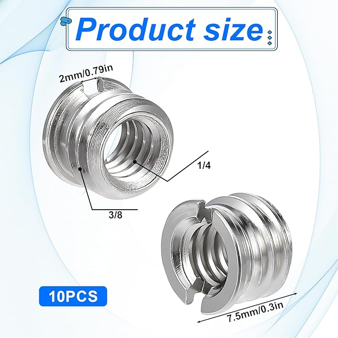 Standard 1/4"-20 Female to 3/8"-16 Male Tripod Adapter 10PCS Reducer Bushing Converter for DSLR Camera Camcorder Monopod Stand