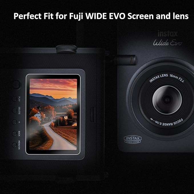kinokoo Screen Protector for Fuji Instax WIDE EVO Camera, 0.25mm 9H Hardness Crystal Clear Tempered Glass Film for Instax WIDE EVO with Soft PET Lens Film - Anti- Scratch & Bubble-free (3+3 Packs)