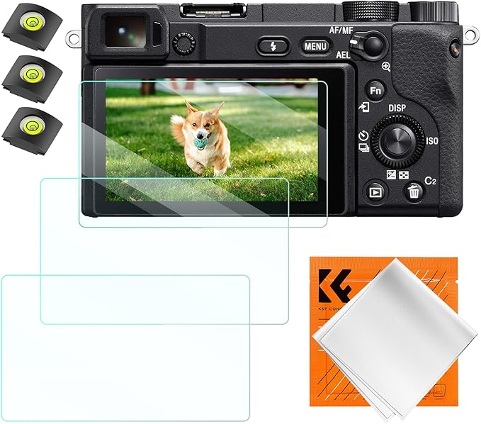 K&F CONCEPT 3 Pack Camera Screen Protector Compatible with Sony NEX 7/NEX 6/NEX 6L/NEX 5/NEX 3N/A6600/A6100/A6400/A6300/A6000/A5000, 0.3mm 9H Hardness Tempered Glass Cover Anti-Scratch Bubble-Free & Hot Shoe Cover