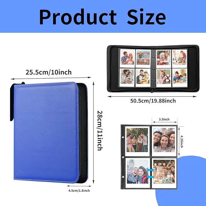 Polaroid Photo Album Book with 240 Pockets 3.5x4.25 Inch Pictures Fits for Polaroid i-Type, 600, SX-70，Go instant photos and Fujifilm Instax Wide Square Photos（Marine Blue）