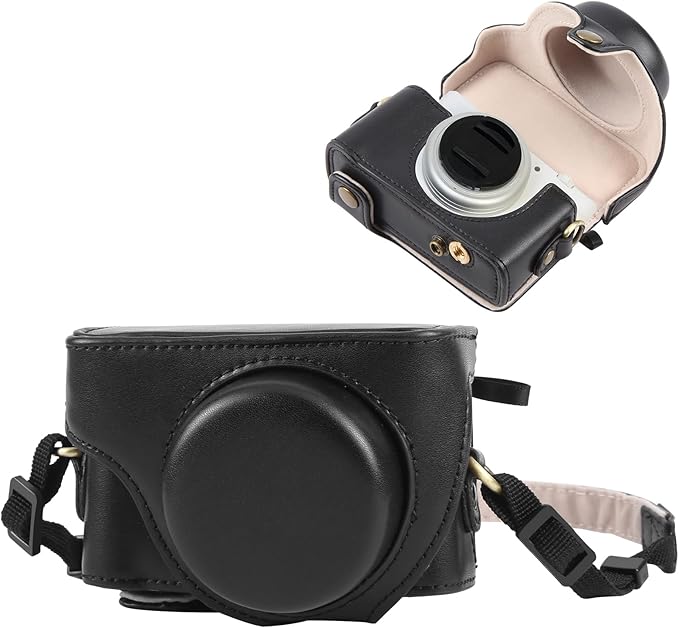 PULUZ Digital Camera Case for Sony ZV-1F Vlog Camera,Full Body Leather Camera Bag with Sony ZV-1F Case Shoulder Strap-Travel Protective Carrying Storage Bag (Black)