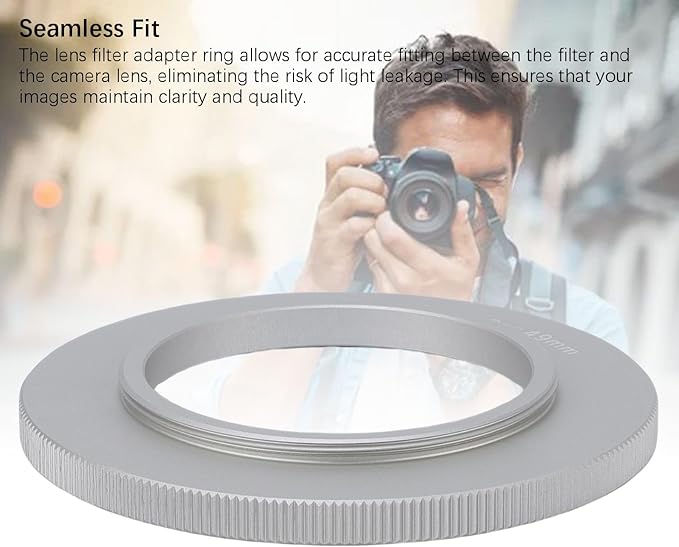 Filter Step Down Ring, 49mm Filter to 39mm Camera Stepping Down Lens Filters Adapter Silver Aluminum Alloy Ring Accessory