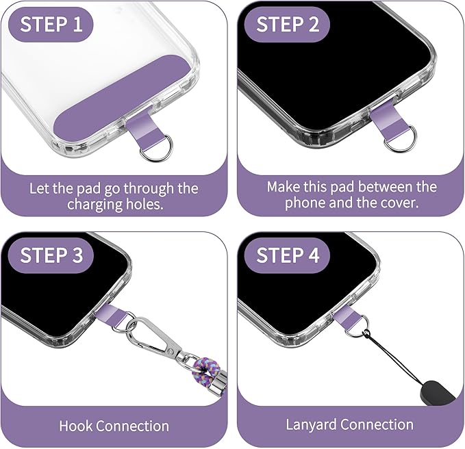 CACOE Phone Lanyard 2 Pcs-1 Pcs Adjustable Neck Strap, 1 Pcs Wrist Strap, 2 Pads, Universal Crossbody Multifuctional Cell Phone Lanyards Compatible with Most Smartphones(Purple Blue)