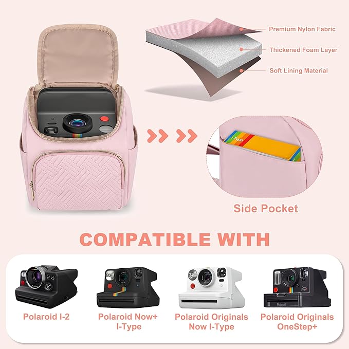 Prokva Camera Sling Bag Compatible with Polaroid Now 3rd/2nd Gen, Flip, Now+, Go Gen 2 Instant Film Camera, Crossbody Carrying Case with Adjustable Strap,Pink