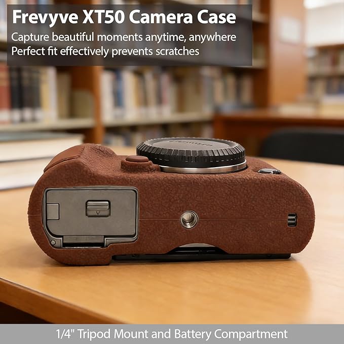 Frevyve Case for Fujifilm X-T50 Body Camera, Skin, Anti-Scratch, Lightweight Sleeve, Fuji XT50 Soft Silicone Rubber Protective Case Cover for Fujifilm XT50 Camera Accessories (Brown)