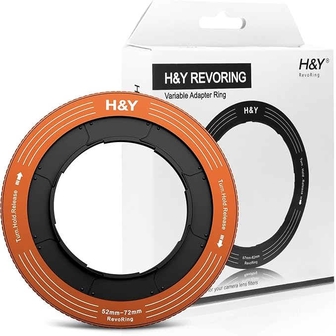 H&Y RevoRing Adjustable Step Up Ring 52-72mm to 77mm, Variable Lens Filter Adapter Ring, Universal Stepping System fits 52 55 58 62 67 72mm, Orange