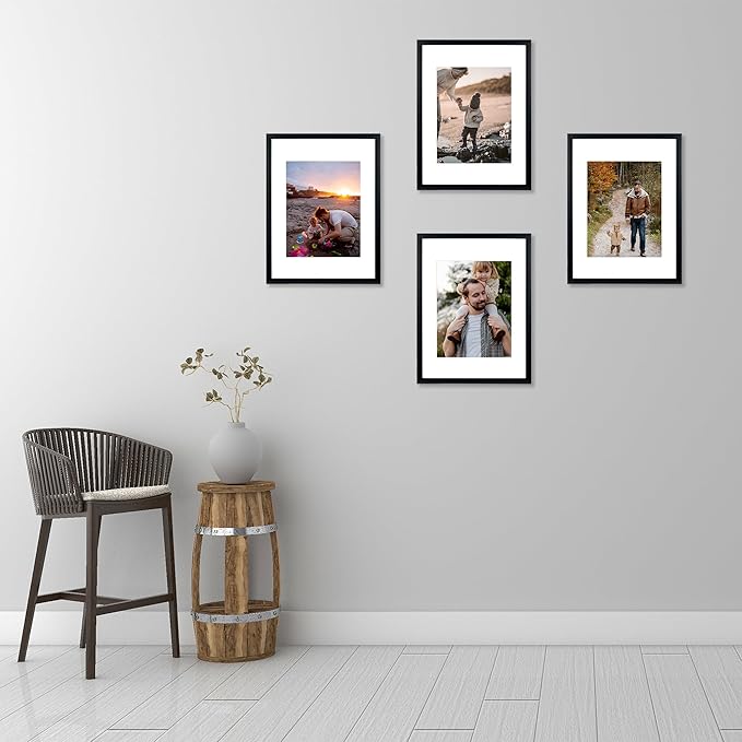 kennethan 12x16 Picture Frame Black 3 Pcs in 1 set 12x16 Frame can Display 8.5x11 inch Picture with Mat or 12x16 inch Picture Without Mat on the Wall