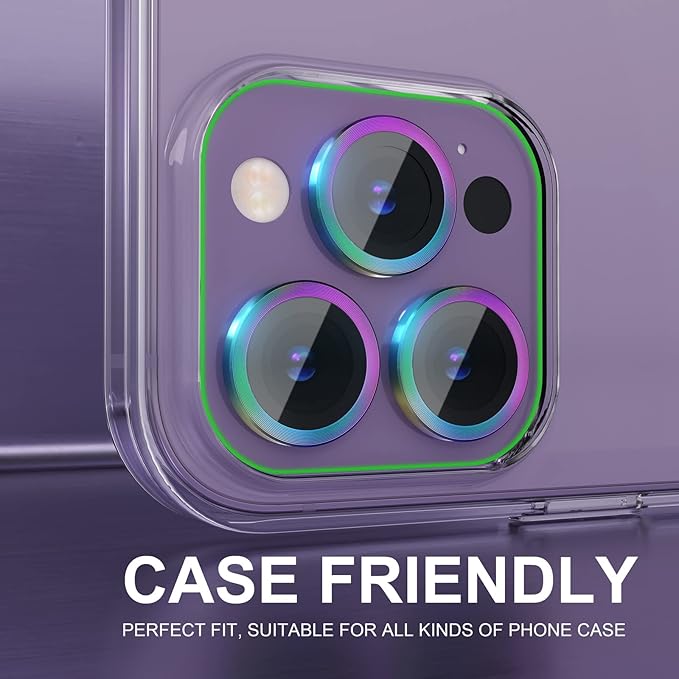 Choiche Compatible for iPhone 14 Pro/iPhone 14 Pro Max Camera Lens Protector, 9H Tempered Glass Camera Cover Screen Protector Metal Ring Decoration Accessories (Colorful)