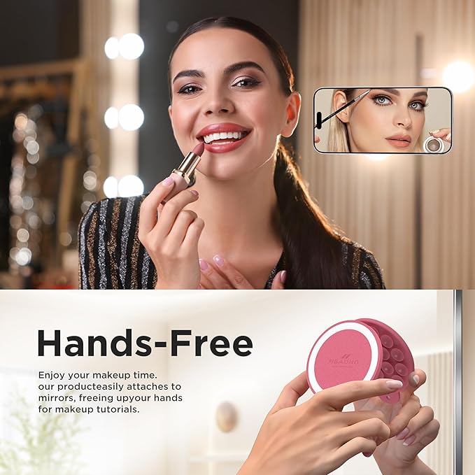 Magnetic Suction Cup Phone Mount with MagSafe, Silicone Hands-Free Grip Holder for iPhone Case and Android, Mirror Shower Phone Stand for Makeup FaceTime Gym Kitchen Bathroom, Camellia Red