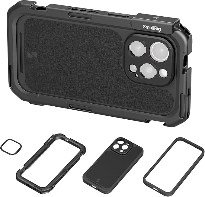 SmallRig Mobile Video Cage for iPhone 16 Pro, Phone Cage with Phone Case with T-Mount Lens Backplate, Support for MagSafe, Quick Release Video Rig for Videography Video Recording Vlog