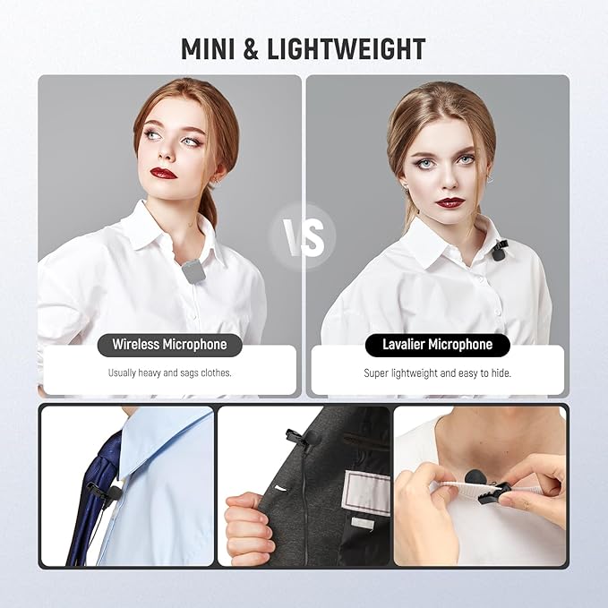 NEEWER Mini Lavalier Microphone (2 Pack), 6.6ft/2m Clip On Wired Condenser Lapel Mic with 3.5mm TRS Plug, Compatible with DJI Mic 2, Rode Wireless Go II, NEEWER CM28 CM31 Camera, LM5