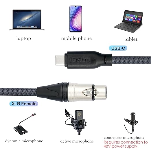6.6Feet USB C to XLR Female Mic Link Converter Cable,Female XLR to USB C Micphone Cable for Dynamic Microphone iPhone 15,ipad,Notebook,Tablet