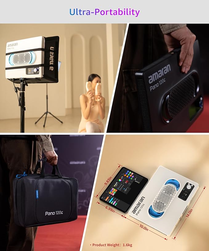 amaran Pano 120c Kit RGB LED Video Light,120w Full Color Panel Light,Compact & Portable,APP Control, w/Softbox Support USB-C PD Studio Lighting for Outdoor Filming Recording Streaming (White)