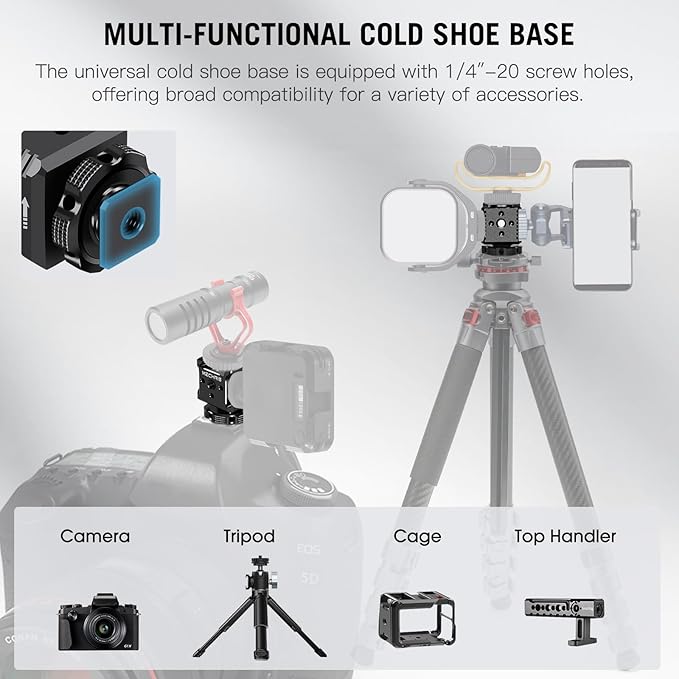 Triple Cold Shoe Mount with 1/4" Thread, Aluminum Camera Hot Shoe Extension Bracket with 3 Port Cold Shoe Mounts for LED Video Light Monitor Microphone Camera Cage (62011)