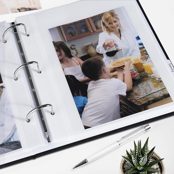 1DOT2 Photo Album 4x6 Photos Hold 200 or 5x7 Pictures Hold 100, 3 Ring Binder Photo Albums Linen Cover with 6-Tab Index Dividers Photo Book Acid Free Albums 4x6 5x7 for Family Wedding Baby (Black)