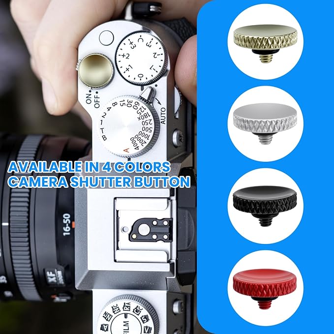 SDTC Tech 4 Pcs Fuji Shutter Release Button Accessories, Copper Camera Soft Shutter Button Fits for Fuji X-T3 X100 X100S X-T10 X-T20 X-T30 Xpro1, 4 Color (Red/Black/Silver/Golden)