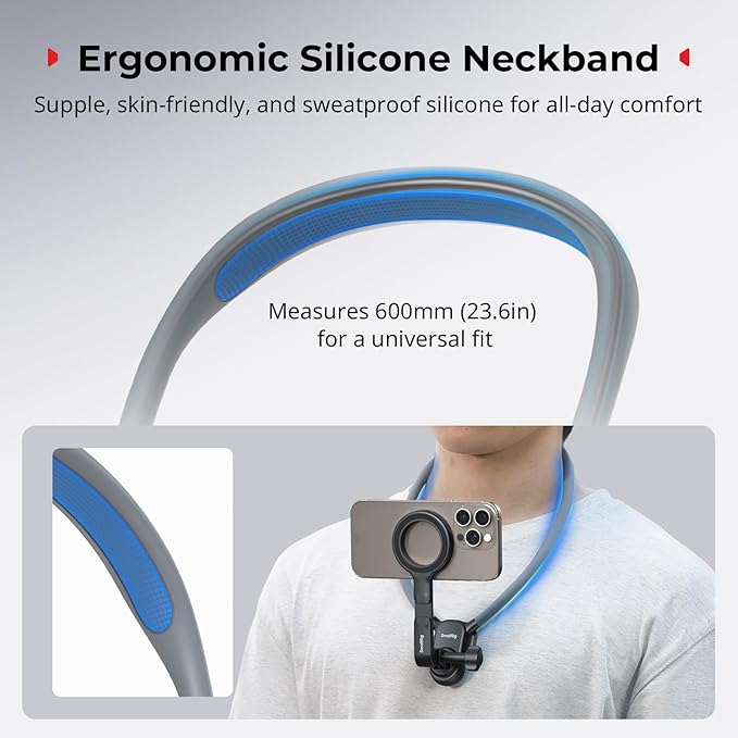 SMALLRIG Magnetic Neck Phone Holder with Chest Strap, Neck Mount for GoPro for DJI Action Camera, Hands Free Phone Holder for POV Recording, for iPhone 17/16/15/14/13/12, Metal Ring for Android - 5127