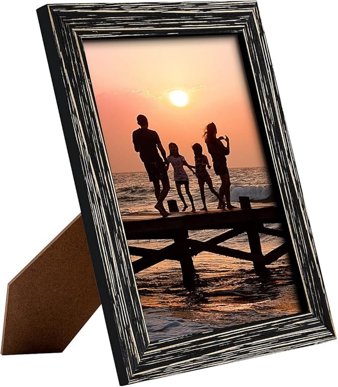 OKSQW 8 x 10 Picture Frame Solid Wood Rustic Handmade Striped Border Black Photo Frames HD Glass for Wall or Tabletop Display Gift Family Office Wedding Gallery Country Farmhouse Collage Home Decor