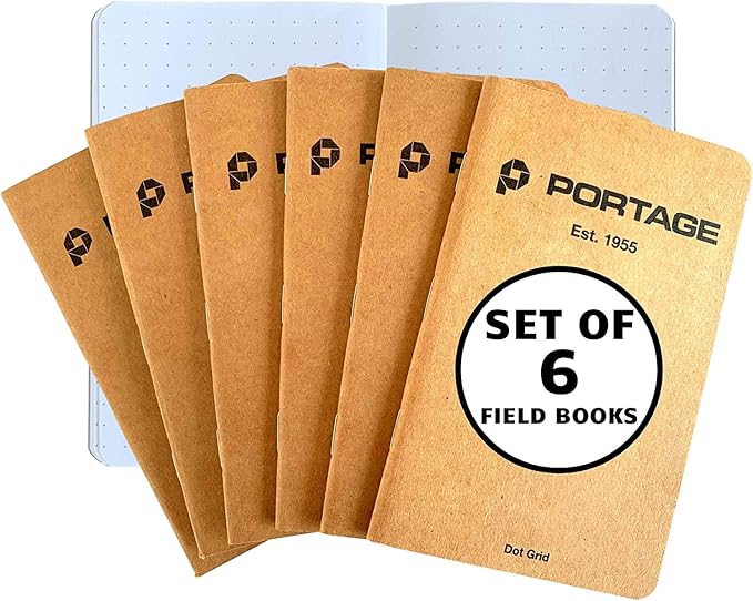 Portage Small Dot Grid Notebook- 6 Notepads for Field Notes, Dot Grid Small Sketch Book, Pocket Notebook Journal for Taking Notes in the Field – 3.5 x 5.5 Inches, 64 Pages, (Pack of 6)