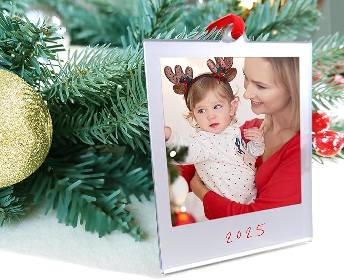 6 Set Christmas Acrylic Polaroid Film Picture Frames 3.5 * 4.25inch frame Ornaments, Blank Double-Sided Picture Frames Photo Frame for christmas tree Decor, Hanging Photo Ornaments For Tree (Silver)