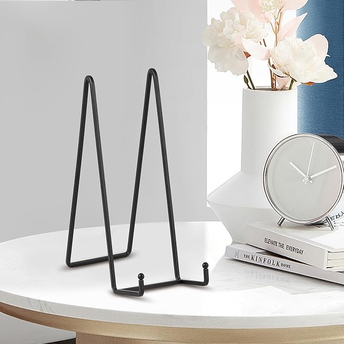 Large Plate Holder Display Stand - 12 inch Super Tall Big Plate Stands for Heavy Duty Display - Metal Picture Frame Stand - Tabletop Easel Stand for Decorative Platter | Plaque | Book - 2 Pack - Black