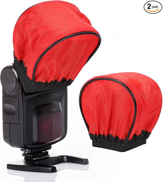 PATIKIL 3.7" x 3.5" Soft Mini Flash Diffuser Cap, 2 Pack Universal Elastic Flash Diffuser Cover for DSLR Camera Flashlight, Red