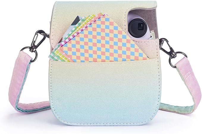 Phetium Instant mini 12 Camera Protective Case Compatible with Instax Mini 12 11,PU Leather Bag with Pocket and Adjustable Shoulder Strap (Shining Rainbow)