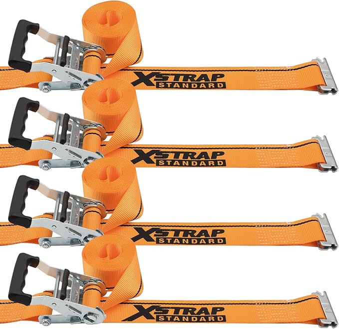 XSTRAP STANDARD 4 Pack E-Track Ratchet Straps 2" x16', 4400 LBS Break Strength Interior Van Solution Heavy Duty Tie Down Strap for Moving, Truck, Trailers, Motorcycles, Kayaks, Car Roof, Yellow