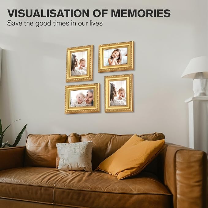 5x7 Gold Picture Frames Set of 2, Ornate Vintage 5 x 7 Photo Frames for Wall Decor or Tabletop Display,5 x 7 Gold Frame with Real Glass, Display 4x6 Pictures with Mat or 5x7 without Mat for Antique Déco