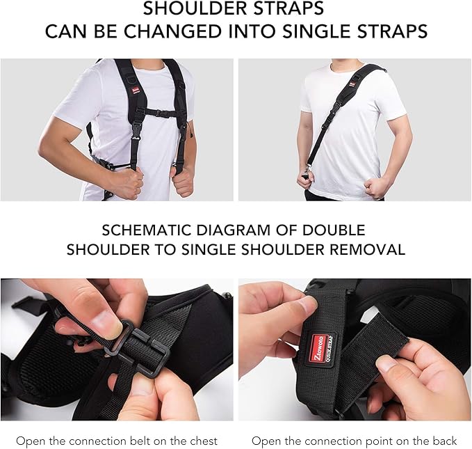 ztowoto Camera Strap Double Shoulder Camera Strap Harness Quick Release Adjustable Dual Camera Tether Strap with Safety Tether and Lens Cleaning Cloth for DSLR SLR Camera