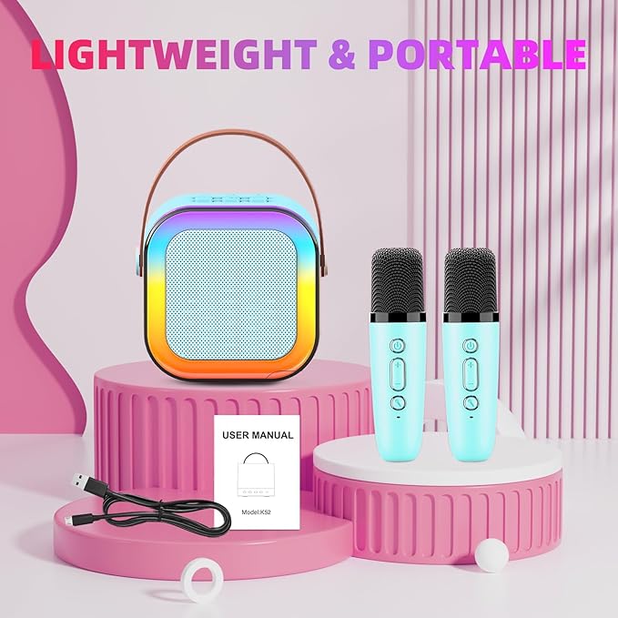 Karaoke Machine for Kids, Kids Karaoke Machine for Girls with 2 Wireless Microphones, Mini Portable Bluetooth Speaker Kids Karaoke Machine Gifts for Girls and Boys Family Party (Blue)