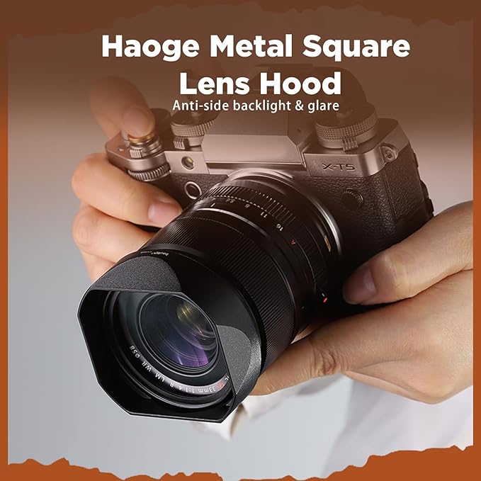 Haoge Lens Hood Metal Square Bayonet for Fujinon XF16-50mm F2.8-4.8 R LM WR,Fujifilm XF33mm F1.4 R WR Lens, Fuji XF 33mm f/1.4 R LM WR on Fuji XT50 X-T5 Camera,with Metal Front Cap