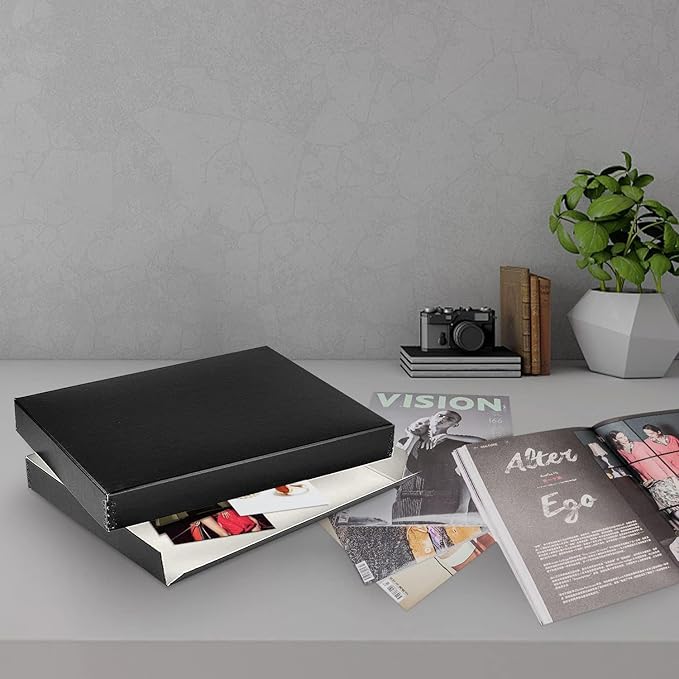 Lineco Museum Archival Storage Box, 9.75x12.75x1.5 in. Drop Front Design. Acid-Free with Metal Edge. Organize Photos, Pictures, Prints, Documents, Crafts, DIY. Black, 2 Pack