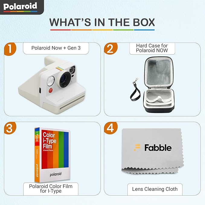 Polaroid Now Generation 3 I-Type Instant Camera (Pebble White) Bundle with Color I-Type Film (8 Exposures), Hard Protective Case and Wrist Strap