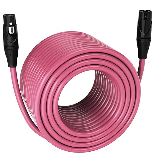 LyxPro 300 Feet XLR Microphone Cable Balanced Male to Female 3 Pin Mic Cord for Powered Speakers Audio Interface Professional Pro Audio Performance and Recording Devices - Pink