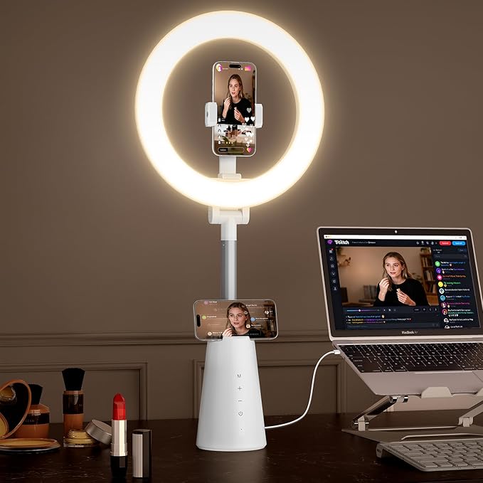 11" True-Color Phone Ring Light with Stand & Dual Phone Mounts – CRI 98+ Soft Desk Selfie Light, 224 LEDs, 4 Color Modes, Touch Control for Makeup, Live Streaming, Video Recording, Zoom Calls & TikTok