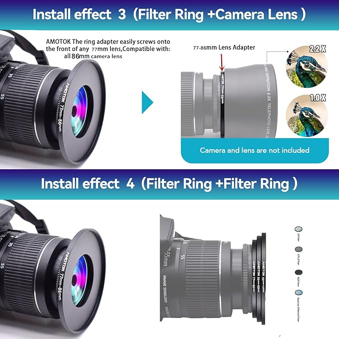 77mm Lens to 86mm Camera Lens Adapter,77mm to 86mm Filter Step up Ring Adapter Ring,Compatible All 86mm Filter Accessory