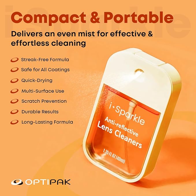I-Sparkle Anti-Reflective Lens Cleaner Spray kit | (2x) 1.35oz Glasses Cleaner Spray + (2x) Microfiber Cloth for Eyeglasses, Sunglasses, Lenses, Screens and Camera Cleaning Kit (4 Piece Set)