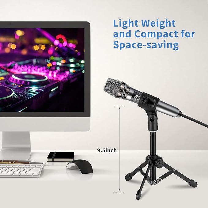 Microphone Stand Desk, BILIONE Portable Foldable Tripod with Mic Clip Holder Adjustable Desktop Microphone Stand for Dynamic Microphone