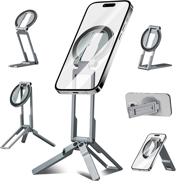 Ultra-thin Magnetic Phone Tripod Holder Mount Stand, MG-06 Air Mini Pocket Cell Phone Stand, Compatible with MagSafe for iPhone 17 16 15 14 13 12
