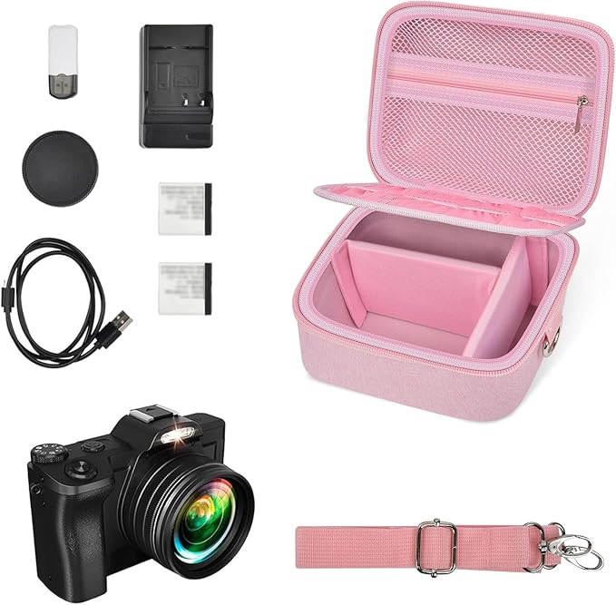 ANKHOH Vlogging Camera Case for Duluvulu/for Zostuic/for YIGLLO/for Gavonde/for Canon/for Kodak Pixpro Digital 4K 5K Camera Carrying Travel Bag for SD Cards, Accessories(Box Only)(Pink)