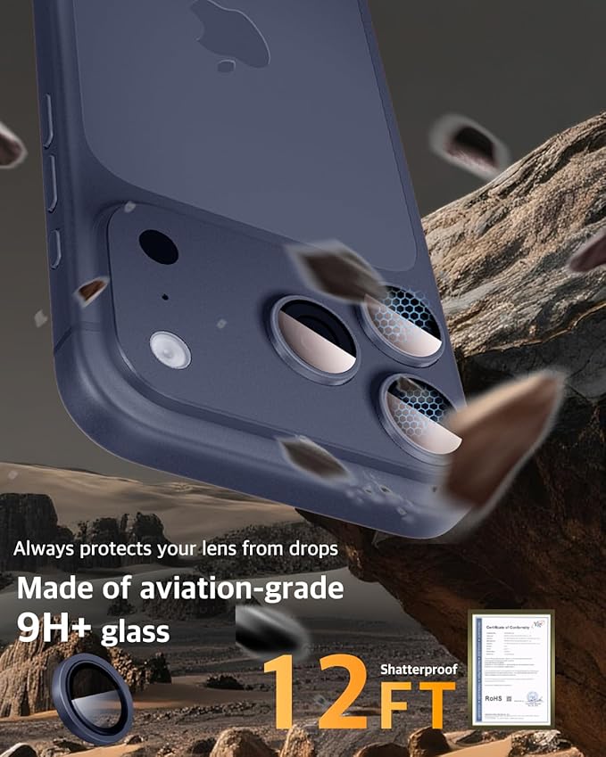 Compatible with iPhone 17 Pro Max/17 Pro Camera Lens Protector (Deep Blue) 1:1 Invisible Fit,Ultra Clarity,Military-Grade 9H+ Aerospace Glass,Anti-Scratch & Easy Installation
