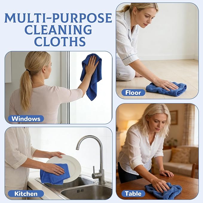 6 Pcs Extra Large Microfiber Cleaning Cloth Reusable Microfiber Towels Thick Washable Cleaning Towel for Home Office Windows Floors and Cars, 30 x 20 Inch(Blue)