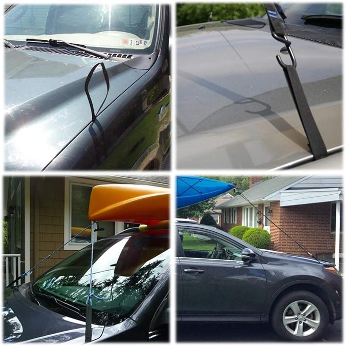 Kayak tie Down Straps Bow and Stern tie Downs Loops Strap Ratchet Rope Canoe Pulley Hanger Anchor Point Tying Kits