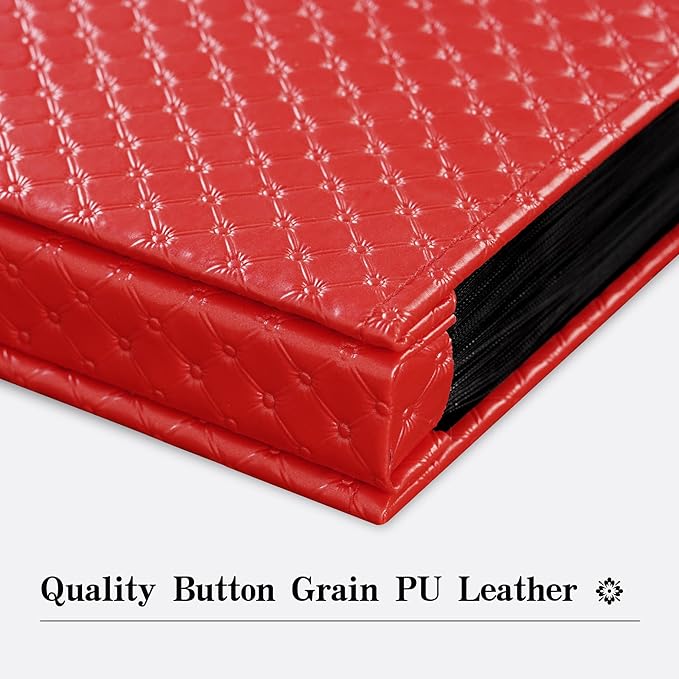 Mublalbum Small Photo Album 4x6 100 Photos Leather Cover Picture Book with Horizontal Pockets for Baby Wedding Anniversary and Family (Red)