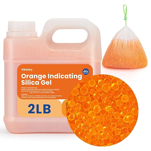 2LBS Desiccant Beads, Premium Color Indicating Silica Gel Beads Bulk, Industry Standard 3-5 mm Rechargeable Desiccant for 3D Filament, Electronic Devices, Camera, Documents, Safe (5PCS Organza Bags)